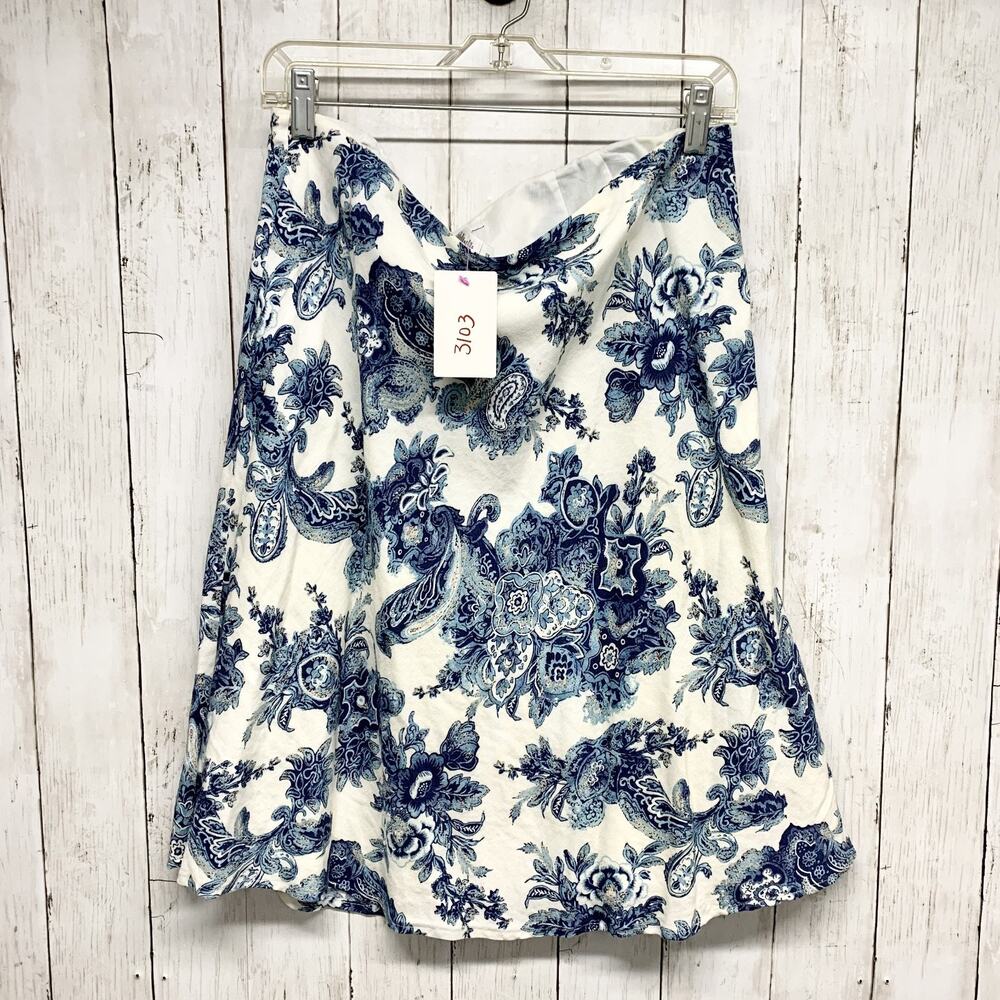liz & co. White Mini Skirt with Blue Floral Paisley Print